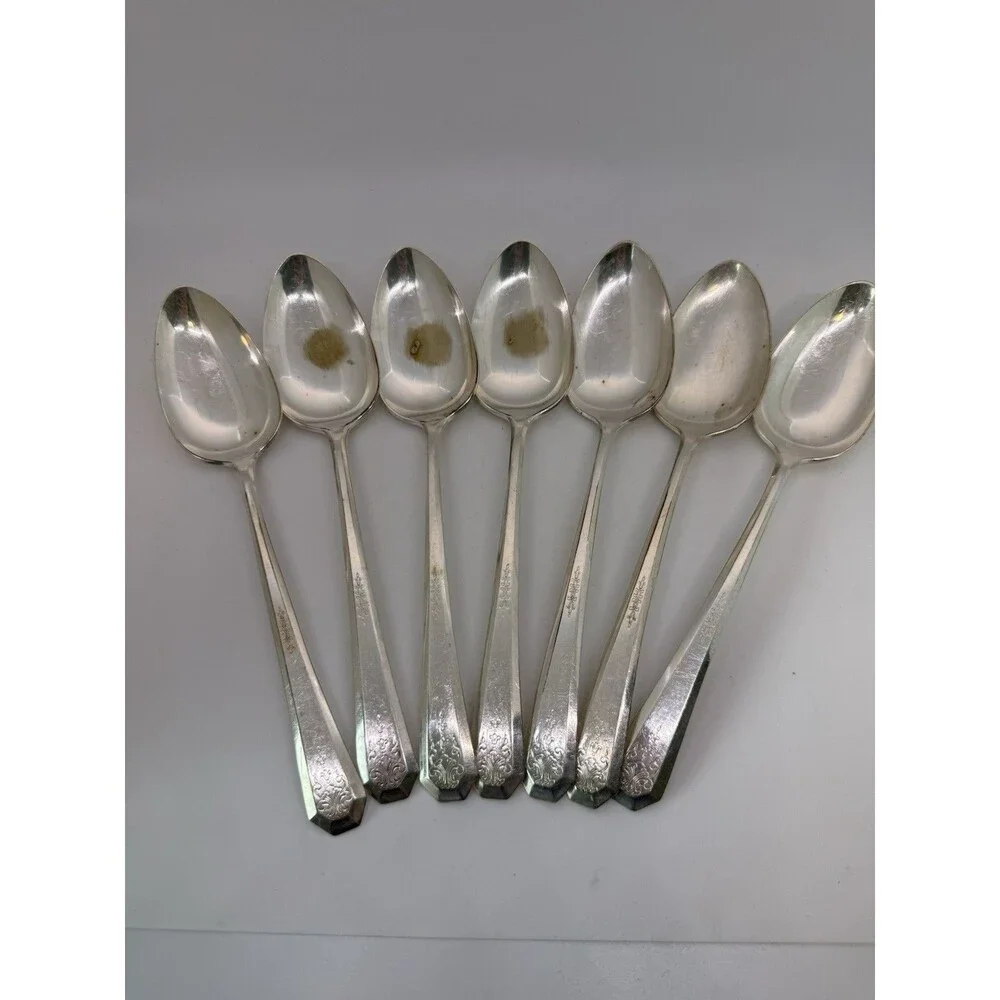 WM Rogers & Sons AA Silver-Plated Spoons LA France Style 7 Pieces Vintage